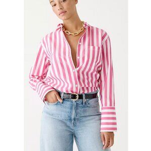 NWT J.CREW Garçon Classic Shirt Pink Stripe Organic Cotton Poplin Size 4